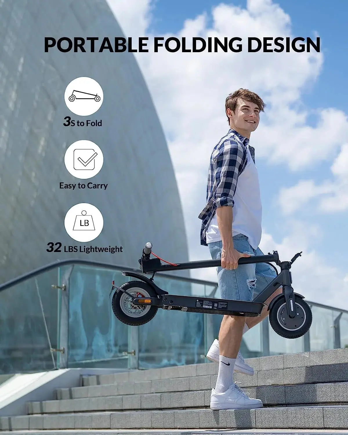 Electric Scooter with Turn Signals, 10" Solid Tires, 19.9 Miles Range & 18 Mph, 350W Motor, Foldable Electric Scooter for Adults
