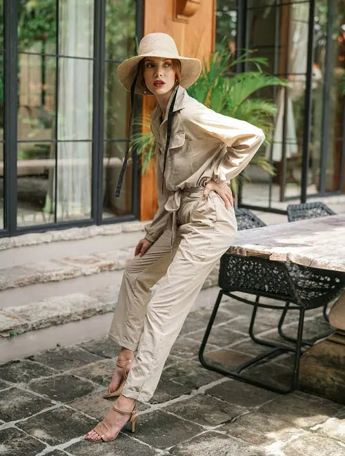 AMELIA Recycled Travel Jumpsuit, in Sand Beige Amazing Hot Prices For You