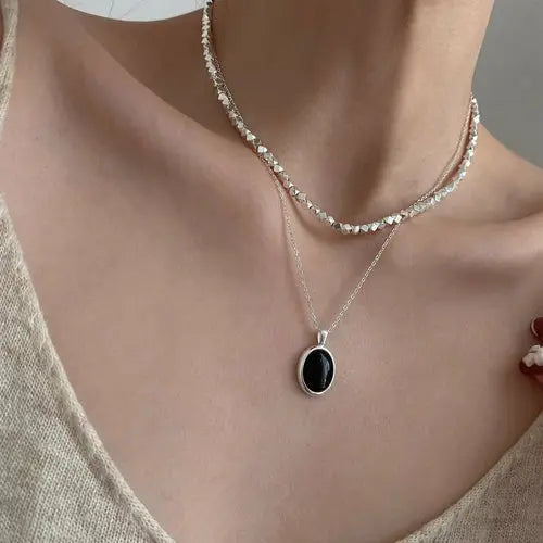s925 Sterling Silver Black Onyx Pendant Necklace For Women's Summer Li Amazing Hot Prices For You