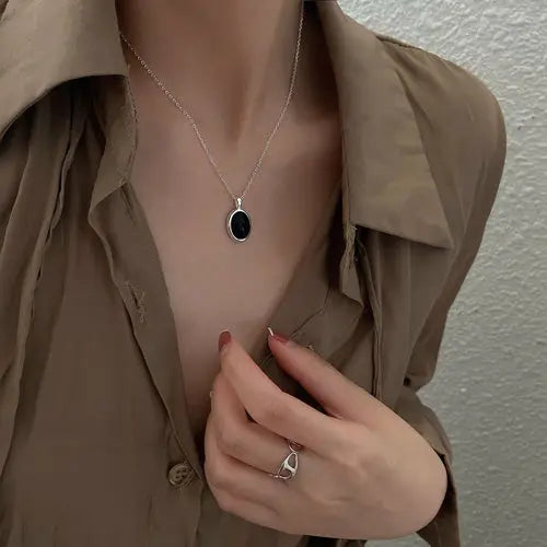 s925 Sterling Silver Black Onyx Pendant Necklace For Women's Summer Li Amazing Hot Prices For You
