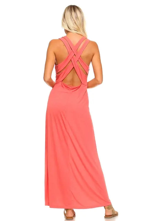 Women's Halter Maxi Dress with Cross Back Straps Amazing Hot Prices For You