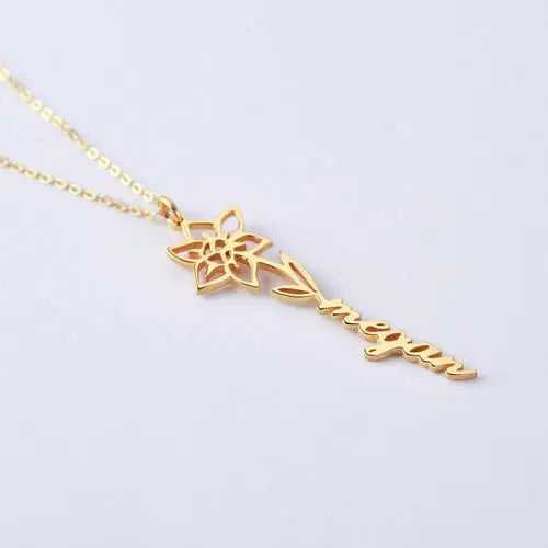 Birth Flower Name Necklace, Custom Name Jewelry, Floral Name Necklace Amazing Hot Prices For You