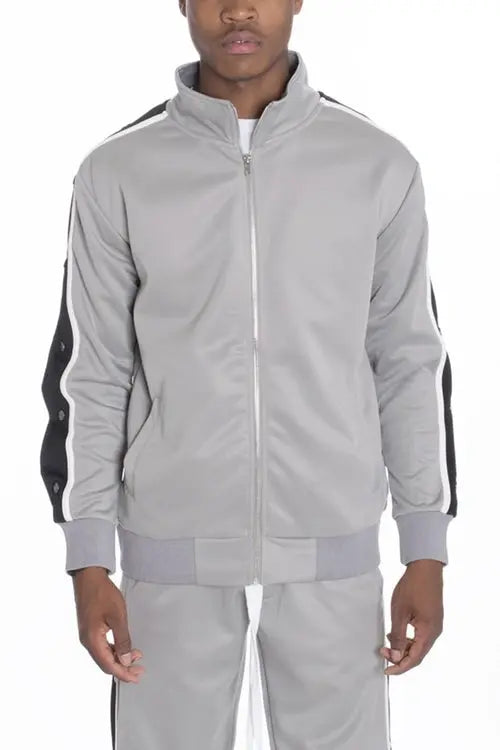 SNAP BUTTON TRACK JACKET- GREY Amazing Hot Prices For You