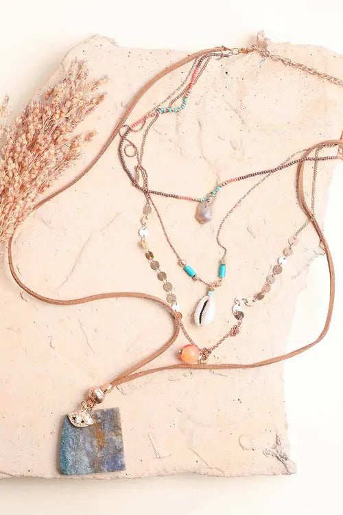 Four Layer Stone and Shell Bohemian Necklace Amazing Hot Prices For You