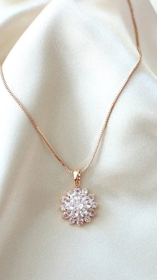 Diamond Sunflower Pendant Necklace 18 Karats Gold Plated Amazing Hot Prices For You