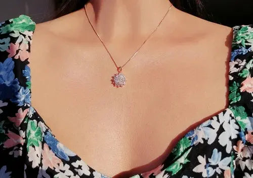 Diamond Sunflower Pendant Necklace 18 Karats Gold Plated Amazing Hot Prices For You
