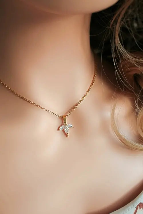 24 Karats CZ Dainty Flower Petals Pendant Necklace Amazing Hot Prices For You