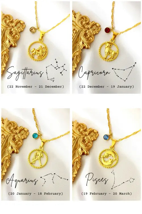 18K Zodiac Sign and Birthstone Necklace Amazing Hot Prices For You