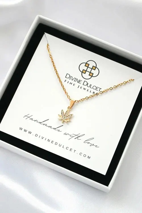 24 Karats Dainty Cannabis Leaf Necklace Amazing Hot Prices For You