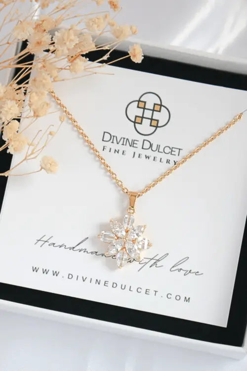 24 Karats CZ Flower Pendant Necklace Amazing Hot Prices For You