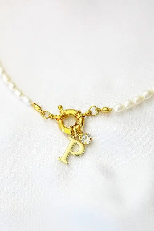 24 Karats Custom Initial Freshwater Pearls Front Opening Choker Amazing Hot Prices For You