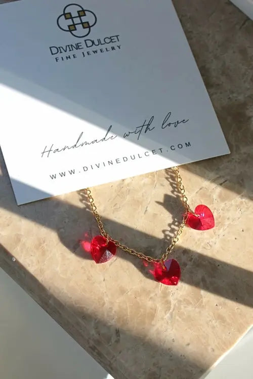 3 Red Hearts 24 Karat Gold Necklace Amazing Hot Prices For You