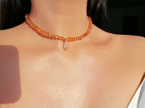 18 Karat Champagne Color Austrian Crystals Choker Amazing Hot Prices For You