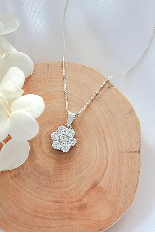 925 Silver Flower CZ Pendant Necklace Amazing Hot Prices For You
