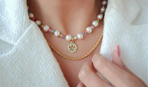 24 Karats Gold Freshwater Pearls & Colorful Beads Choker Amazing Hot Prices For You