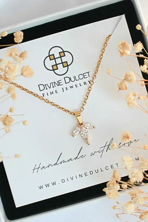 24 Karats CZ Dainty Flower Petals Pendant Necklace Amazing Hot Prices For You