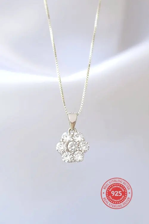 925 Silver Flower CZ Pendant Necklace Amazing Hot Prices For You
