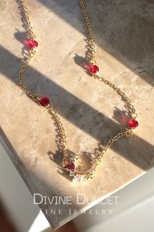 “Fairy Garden” 24K Red CZ Necklace Amazing Hot Prices For You
