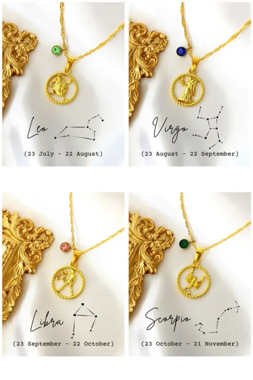 18K Zodiac Sign and Birthstone Necklace Amazing Hot Prices For You