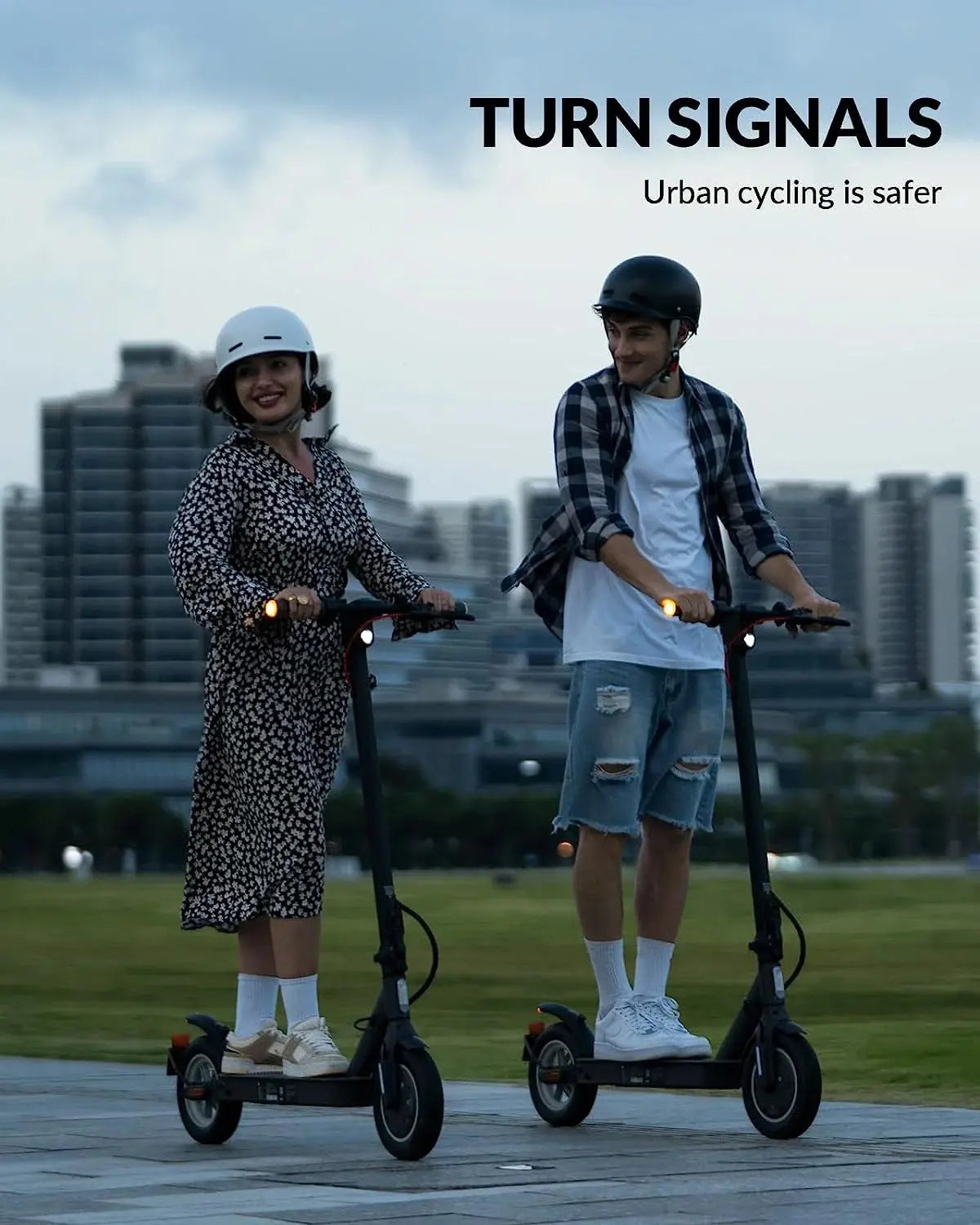 Electric Scooter with Turn Signals, 10" Solid Tires, 19.9 Miles Range & 18 Mph, 350W Motor, Foldable Electric Scooter for Adults