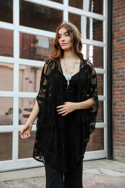 Embroidered Mesh Leaf Kimono Amazing Hot Prices For You
