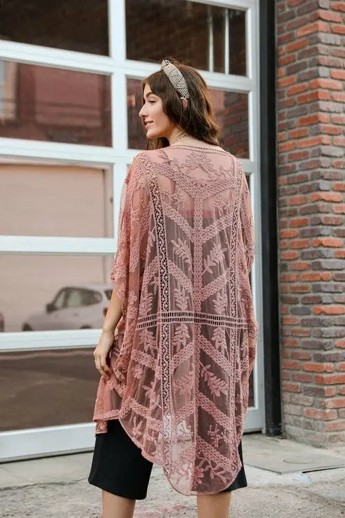 Embroidered Mesh Leaf Kimono Amazing Hot Prices For You