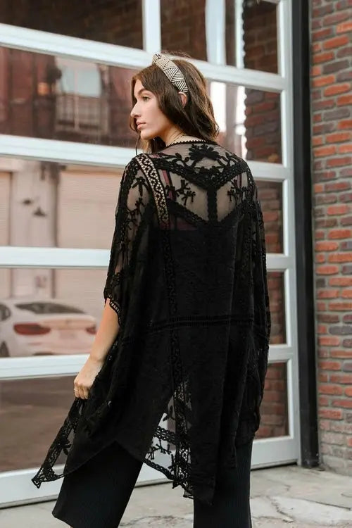 Embroidered Mesh Leaf Kimono Amazing Hot Prices For You