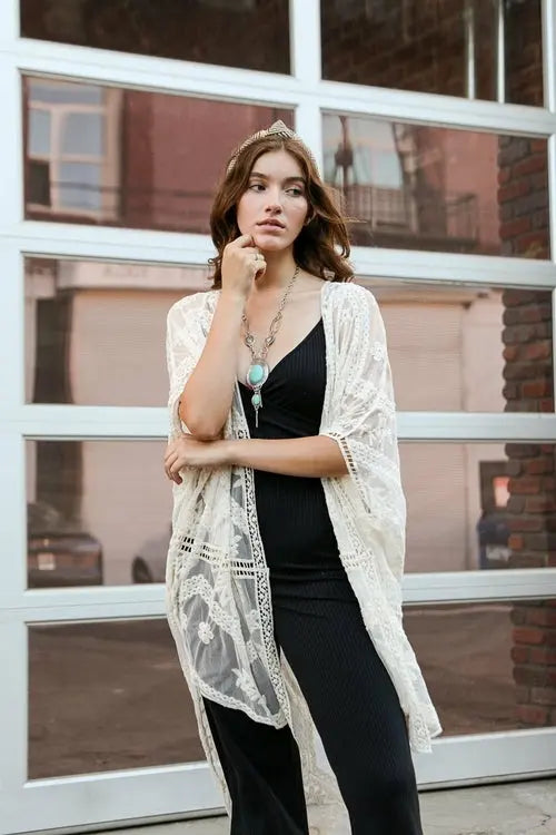 Embroidered Mesh Leaf Kimono Amazing Hot Prices For You