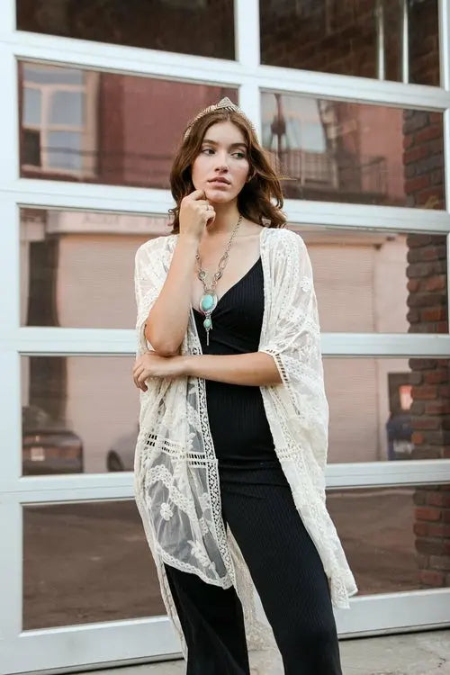 Embroidered Mesh Leaf Kimono Amazing Hot Prices For You
