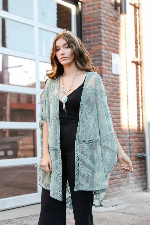 Embroidered Mesh Leaf Kimono Amazing Hot Prices For You