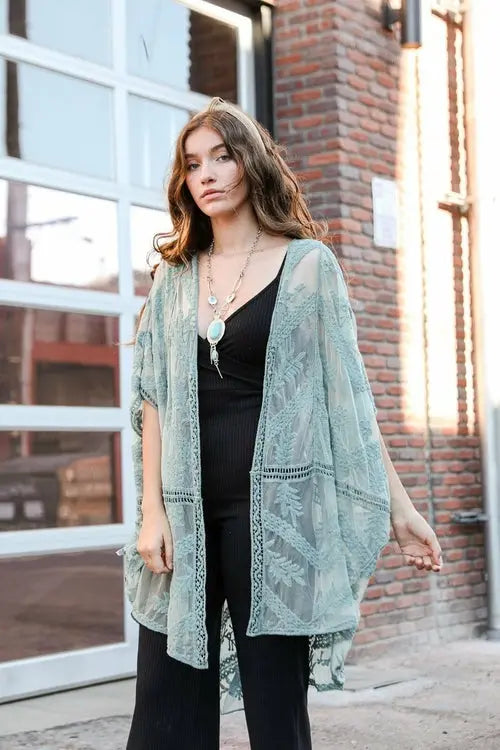 Embroidered Mesh Leaf Kimono Amazing Hot Prices For You