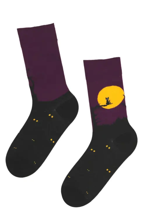 SPOOKY CAT Halloween socks with a black cat sitting Amazing Hot Prices For You