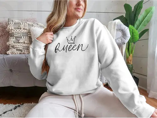 Queen Vector Brush Calligraphic Word With Crown Design for Sweatshirt Amazing Hot Prices For You