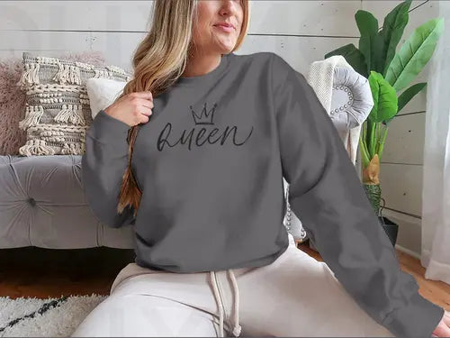 Queen Vector Brush Calligraphic Word With Crown Design for Sweatshirt Amazing Hot Prices For You