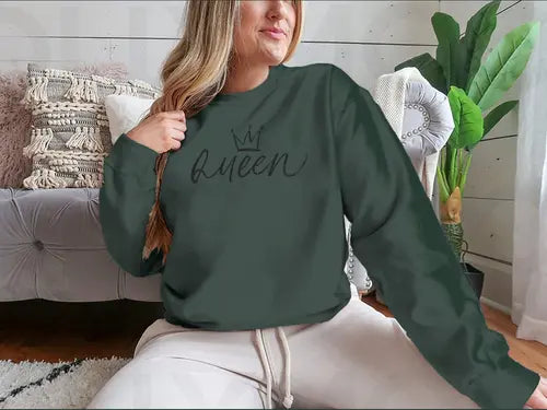 Queen Vector Brush Calligraphic Word With Crown Design for Sweatshirt Amazing Hot Prices For You