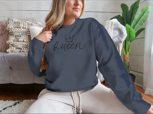 Queen Vector Brush Calligraphic Word With Crown Design for Sweatshirt Amazing Hot Prices For You