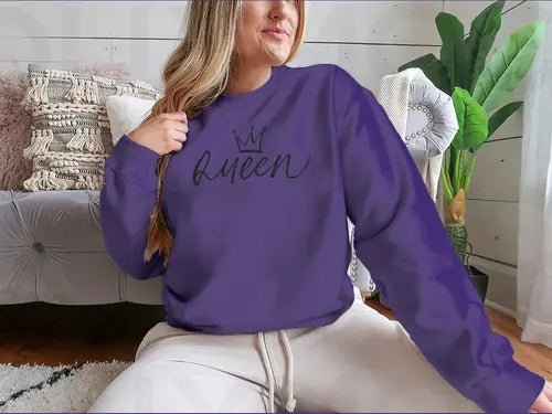 Queen Vector Brush Calligraphic Word With Crown Design for Sweatshirt Amazing Hot Prices For You
