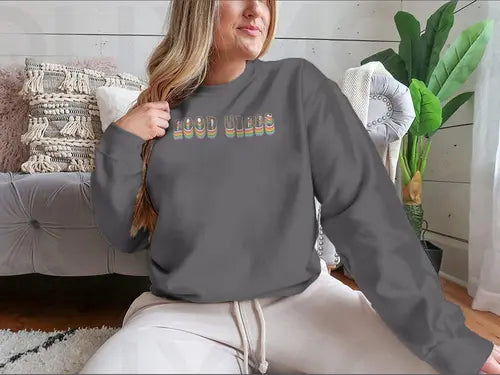 Retro Good Vibes Illustration Design for Sweatshirt Amazing Hot Prices For You