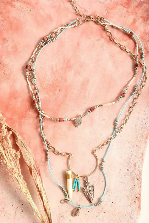 Tusk Horn & Arrow Layered Necklace Amazing Hot Prices For You