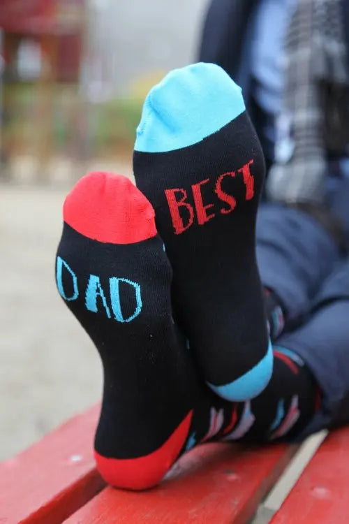 VALDUR black socks for men with the text "BEST DAD" in English Amazing Hot Prices For You