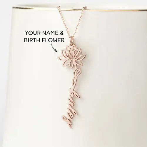Birth Flower Name Necklace, Custom Name Jewelry, Floral Name Necklace Amazing Hot Prices For You