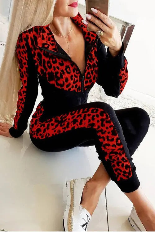 Segovia leopard print tracksuit set, red Amazing Hot Prices For You