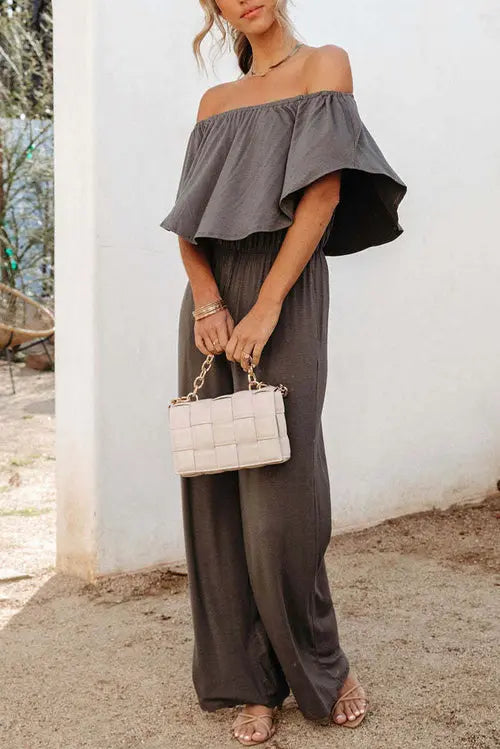 Ruffle jumpsuit, gray Amazing Hot Prices For You