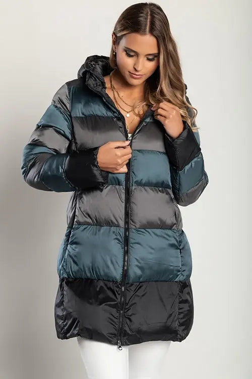 Long jacket with hood, 2217, petrol Amazing Hot Prices For You