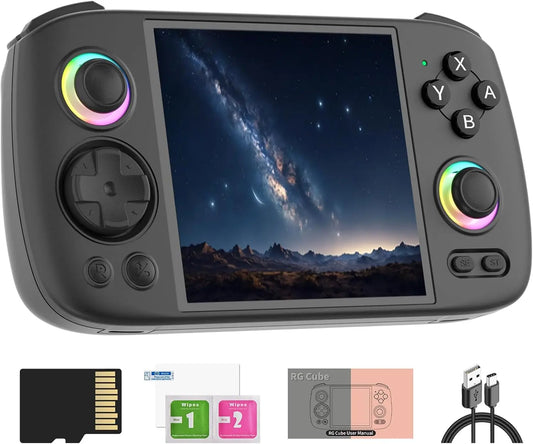 Doriteney RGCube Handheld Game Console Android 13 Game Player 3.95" IPS 128GB TF Card Unisoc T820 RGB Lighting(Black)