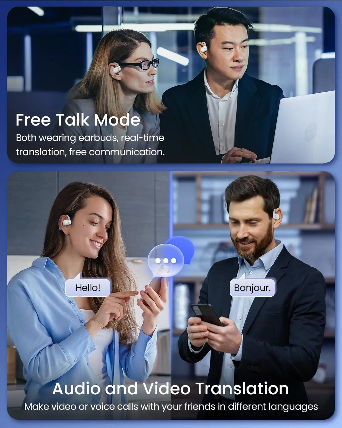 AI Translation Earbuds Real Time 163 Languages 80H Playtime Translator Ear Buds Audifonos Traductores Inglés Español Wireless Earphones Bluetooth Headphones for Travel Business Meeting Learning White