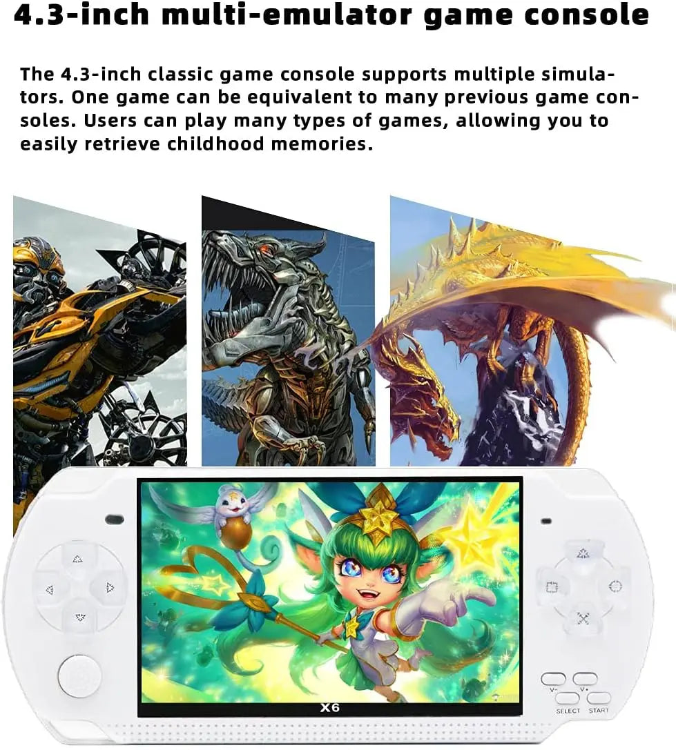JXD Handheld Game Console 4.3 inch 8GB Built in 2000 Games for Multiple Simulators X6 Retro Video Game Console Mp3/4/Ebook TV Out Mini Hand Portable Game Player Device Holiday (White)