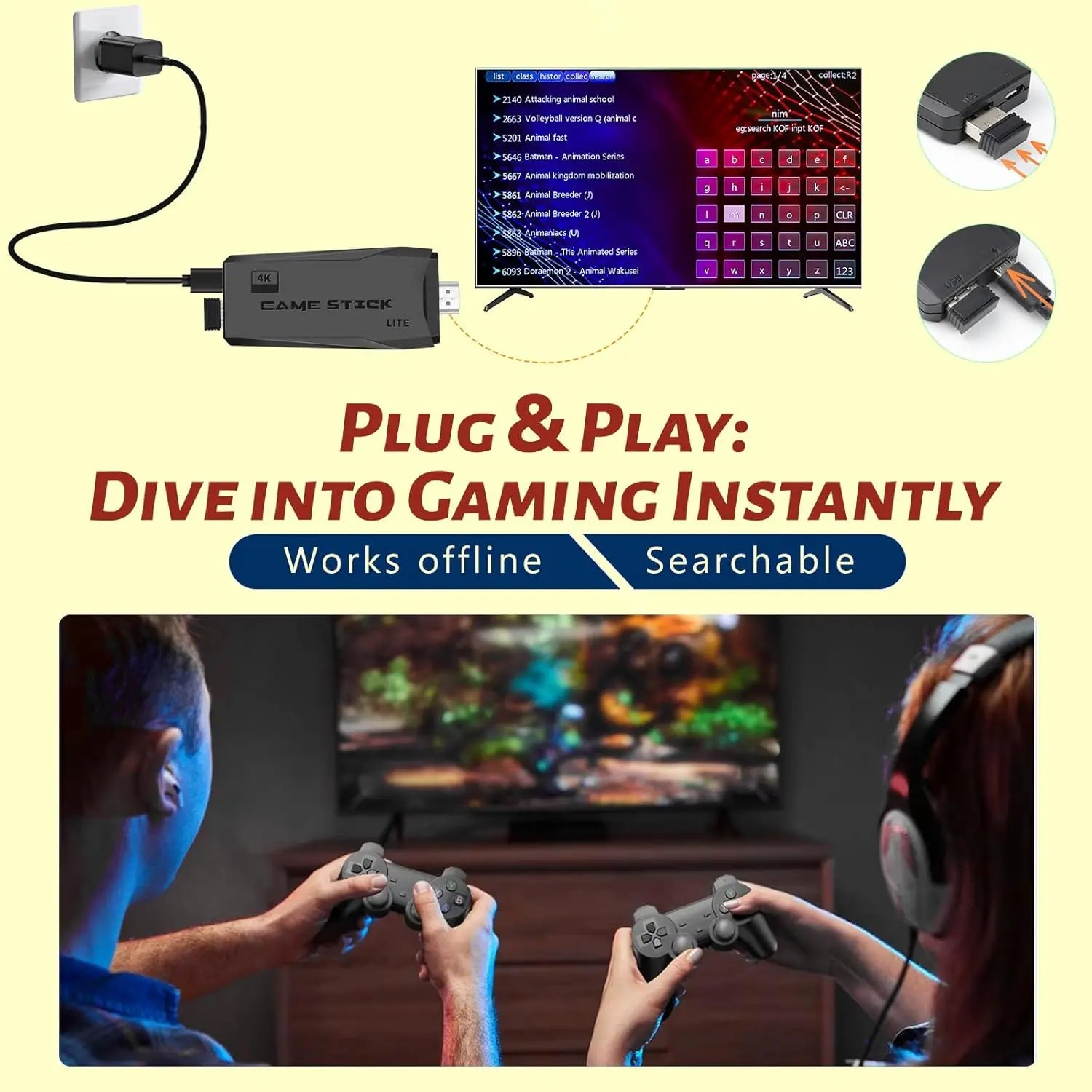 2025 Retro Gaming Console Pro 4K HDMI with 40,000+ Built-in Classic Video Games - Plug & Play Game Stick for TV with 2 Wireless Controllers | 23 Emulator Support 64GB