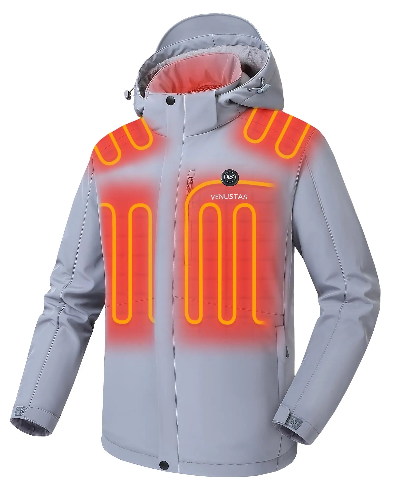 Venustas Men's Heated Jacket with Battery Pack, Windproof Electric Insulated Coat with Detachable Hood