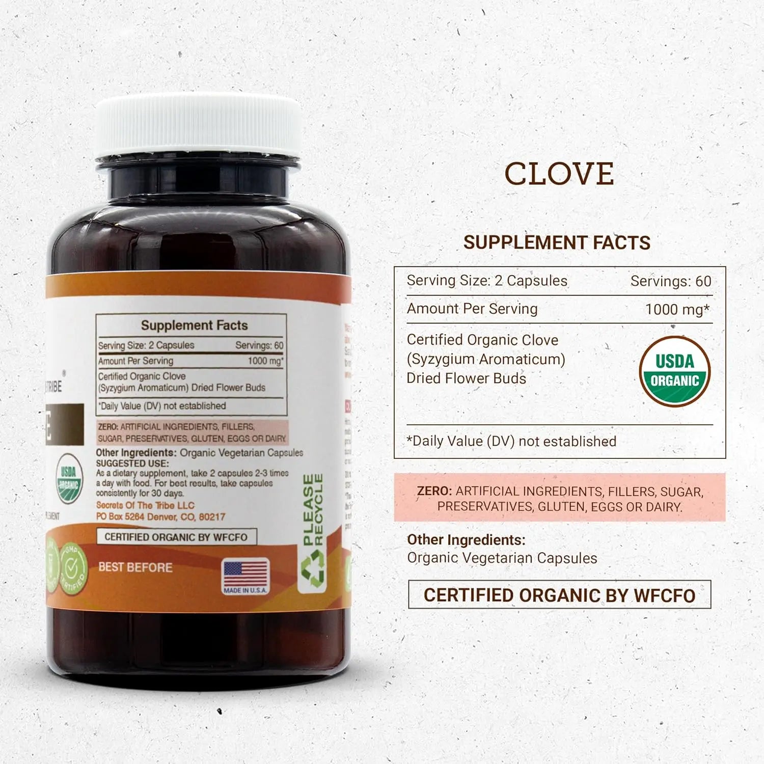 Secrets of the Tribe Clove 120 Capsules, 1000 mg, USDA Organic Clove (Syzygium Aromaticum) Dried Flower Buds (120 Capsules)